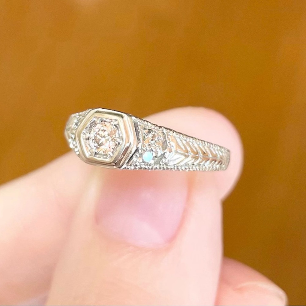 14K White Gold Art Deco Diamond Engagement Ring, Size 6 - Picture 5 of 10